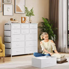 Cassettiera per Camera da Letto con 12 Cassetti, Comò e Cassettiere per Corridoio, Ingresso, Unità Organizer per la Conservazione con Tessuto, Robusto Telaio in Metallo
