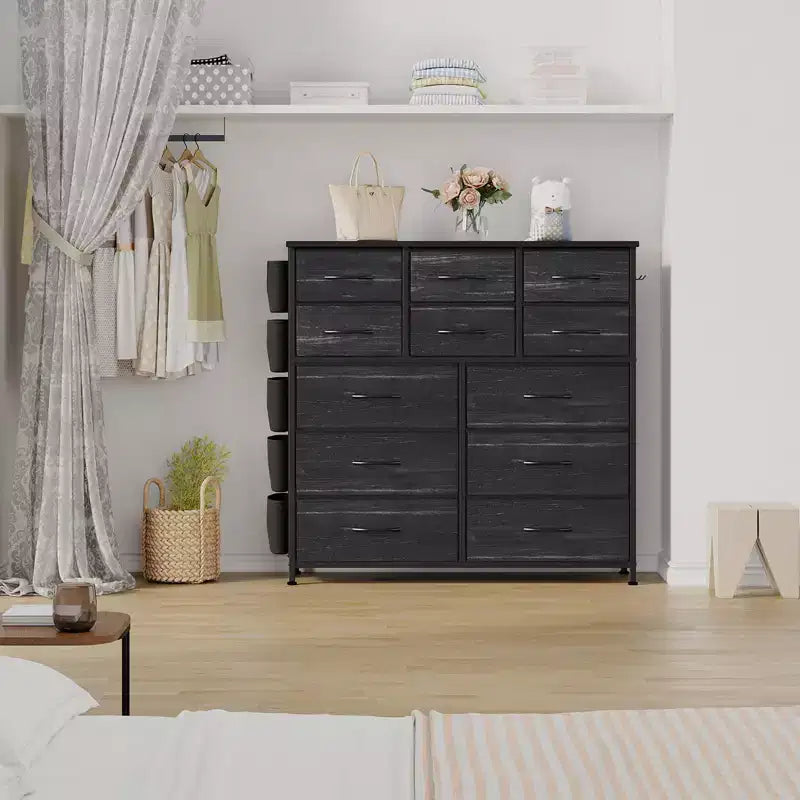 Cassettiera per Camera da Letto con 12 Cassetti, Comò e Cassettiere per Corridoio, Ingresso, Unità Organizer per la Conservazione con Tessuto, Robusto Telaio in Metallo