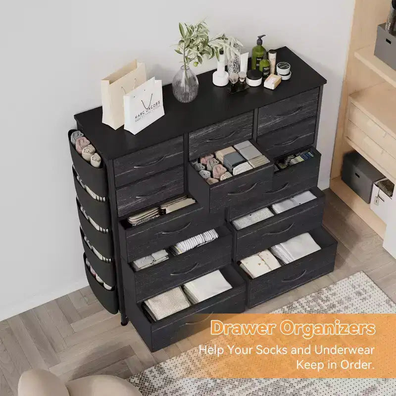 Cassettiera per Camera da Letto con 12 Cassetti, Comò e Cassettiere per Corridoio, Ingresso, Unità Organizer per la Conservazione con Tessuto, Robusto Telaio in Metallo