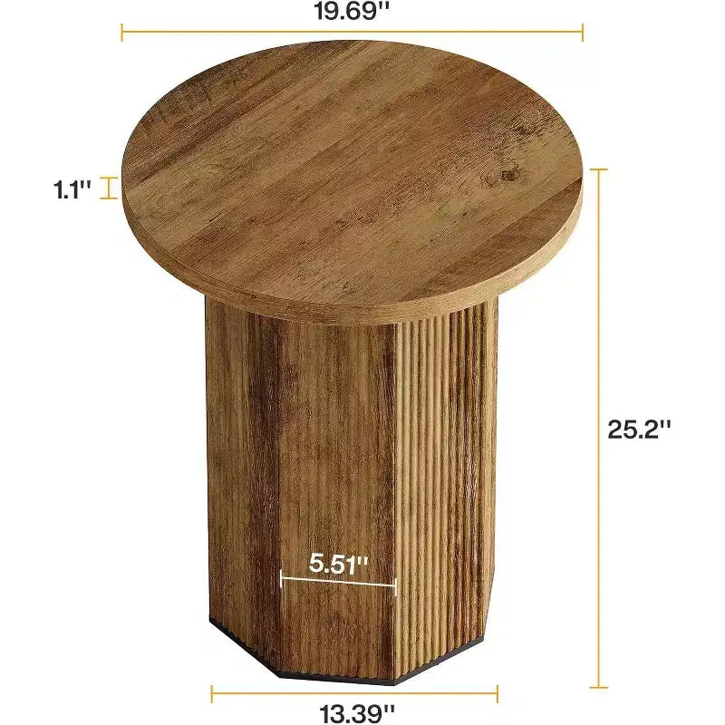 Tavolino Rotondo, Tavolino da Divano con Piedistallo Stile Fattoria, Comodino in Legno Scanalato, Tavolino da Salotto e Camera da Letto (1)