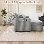 Divano letto a L da 315 cm con contenitore, divano convertibile di grandi dimensioni con letto estraibile, schienale regolabile, porte USB e portabicchieri, grigio