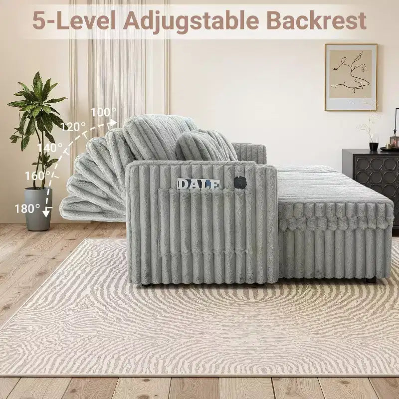 Divano letto a L da 315 cm con contenitore, divano convertibile di grandi dimensioni con letto estraibile, schienale regolabile, porte USB e portabicchieri, grigio