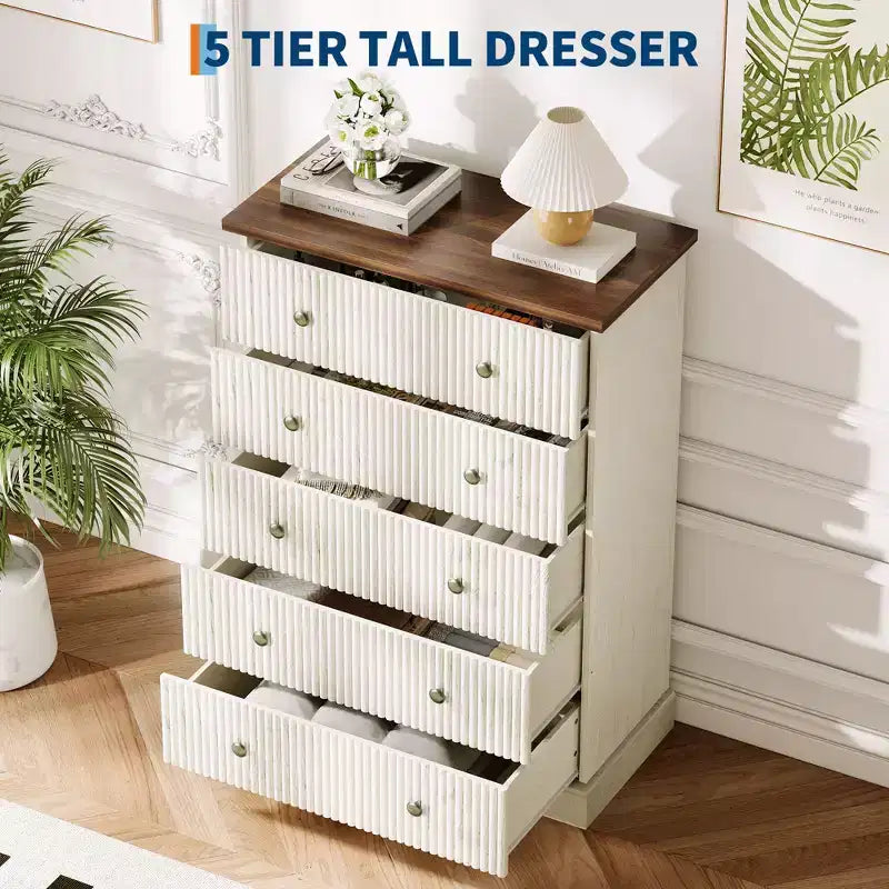 Cassettiera a 5 cassetti per camera da letto, armadio verticale in legno, con maniglie in metallo, adatta per appartamenti, camere da letto, soggiorni e sale da pranzo