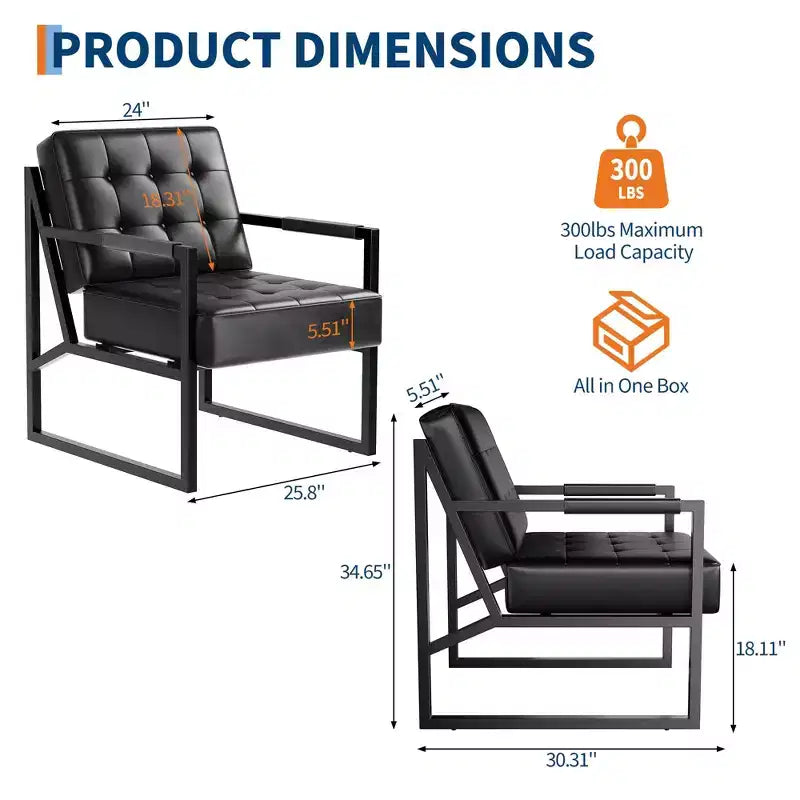 Poltrona di design di metà secolo - Poltroncina in ecopelle con gambe in metallo per soggiorno, camera da letto, ufficio, reception - Nera