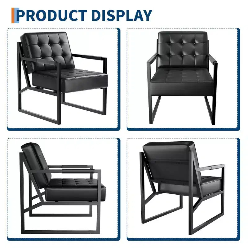 Poltrona di design di metà secolo - Poltroncina in ecopelle con gambe in metallo per soggiorno, camera da letto, ufficio, reception - Nera