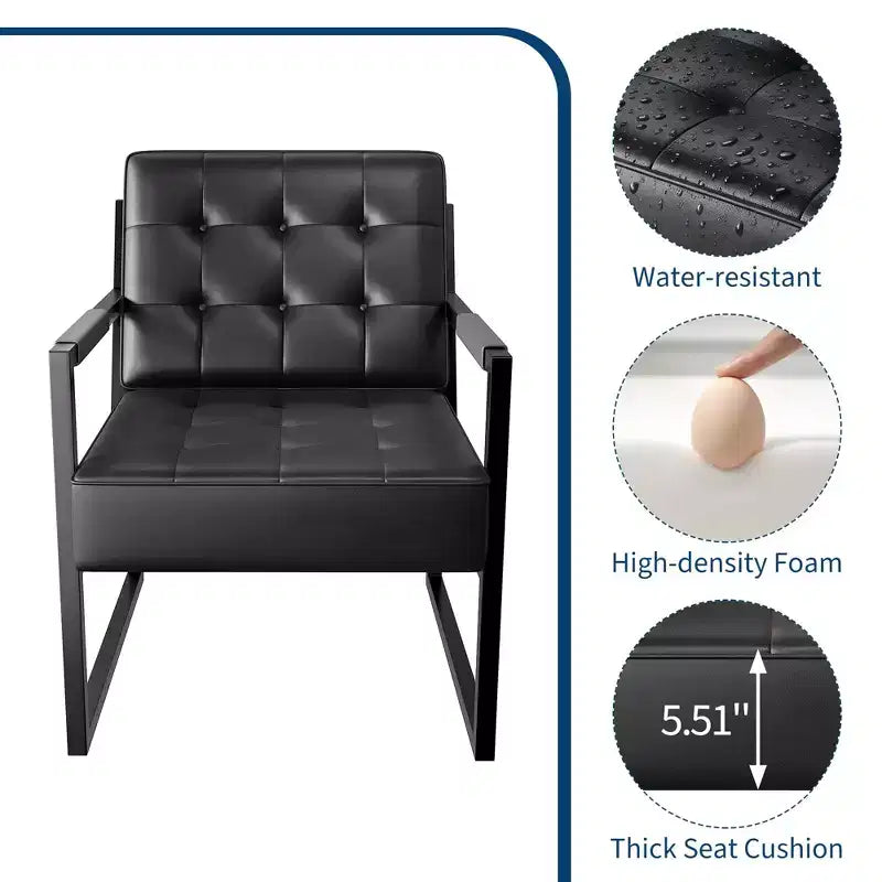 Poltrona di design di metà secolo - Poltroncina in ecopelle con gambe in metallo per soggiorno, camera da letto, ufficio, reception - Nera