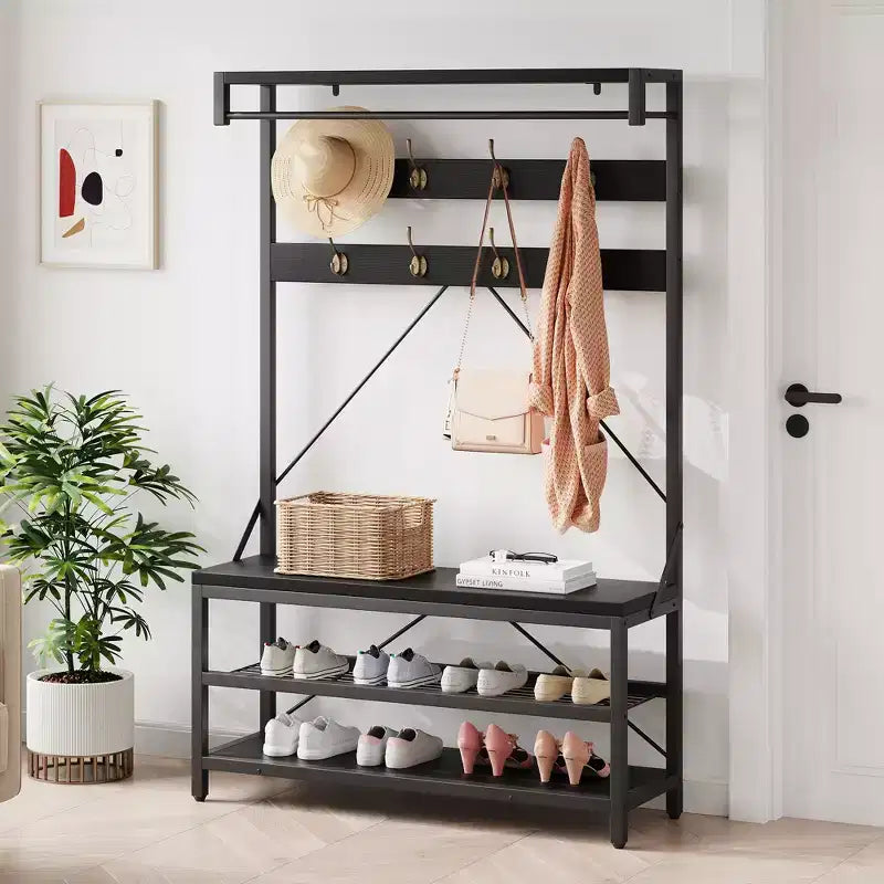 Panca appendiabiti da ingresso industriale 40" con scarpiera, appendiabiti con barra appendiabiti, ganci e ripiano portaoggetti per ingresso e ripostiglio