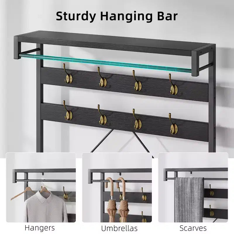 Panca appendiabiti da ingresso industriale 40" con scarpiera, appendiabiti con barra appendiabiti, ganci e ripiano portaoggetti per ingresso e ripostiglio