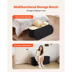 Panca pouf contenitore ovale, panca pieghevole in pile Teddy a fondo letto, pouf contenitore imbottito pieghevole con ampio spazio di archiviazione, 300 kg, nero
