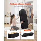 Panca pouf contenitore ovale, panca pieghevole in pile Teddy a fondo letto, pouf contenitore imbottito pieghevole con ampio spazio di archiviazione, 300 kg, nero