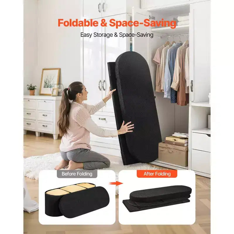 Panca pouf contenitore ovale, panca pieghevole in pile Teddy a fondo letto, pouf contenitore imbottito pieghevole con ampio spazio di archiviazione, 300 kg, nero