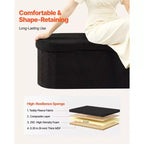 Panca pouf contenitore ovale, panca pieghevole in pile Teddy a fondo letto, pouf contenitore imbottito pieghevole con ampio spazio di archiviazione, 300 kg, nero