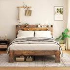 Base letto a piattaforma Full/Queen/King size con testiera a LED e 2 USB, letto a piattaforma in legno con contenitore