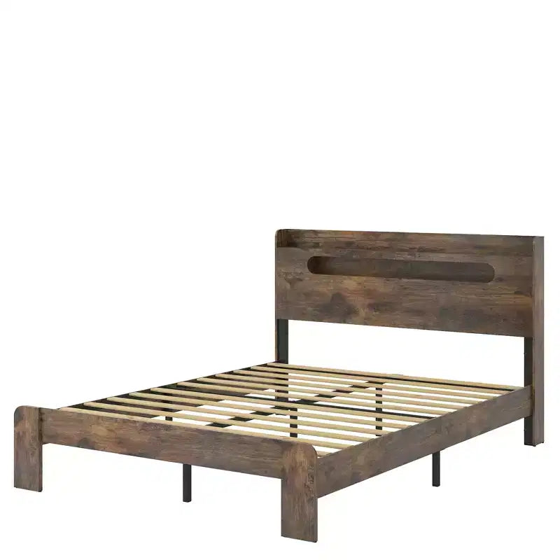 Base letto a piattaforma Full/Queen/King size con testiera a LED e 2 USB, letto a piattaforma in legno con contenitore