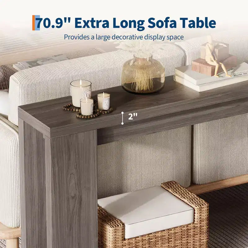 70,9 Tavolino stretto da console per fattoria, Tavolo rustico in legno da divano per ingresso o soggiorno