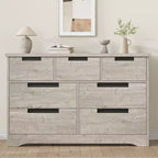 Cassettiera a 7 cassetti, larghezza 118,9 cm, in rovere naturale con maniglie a incasso