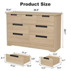Cassettiera a 7 cassetti, larghezza 118,9 cm, in rovere naturale con maniglie a incasso