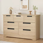 Cassettiera a 7 cassetti, larghezza 118,9 cm, in rovere naturale con maniglie a incasso