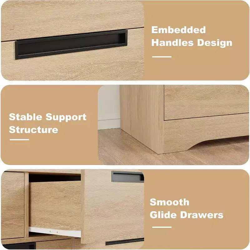 Cassettiera a 7 cassetti, larghezza 118,9 cm, in rovere naturale con maniglie a incasso