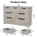 Cassettiera a 7 cassetti, larghezza 118,9 cm, in rovere naturale con maniglie a incasso