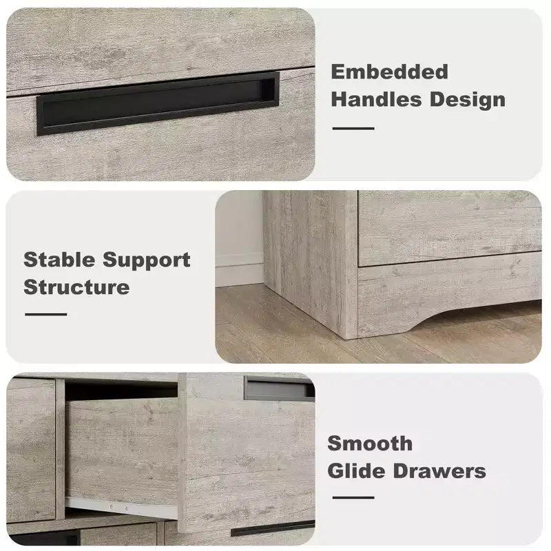 Cassettiera a 7 cassetti, larghezza 118,9 cm, in rovere naturale con maniglie a incasso