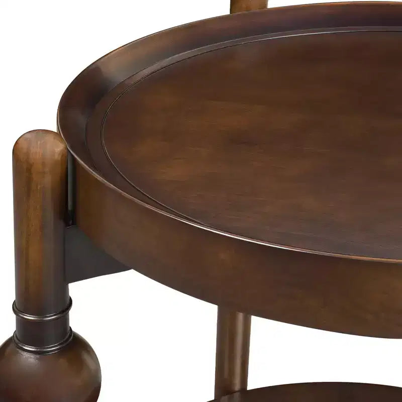 Tavolino Rotondo Classico in Legno Massello con Ripiano Inferiore