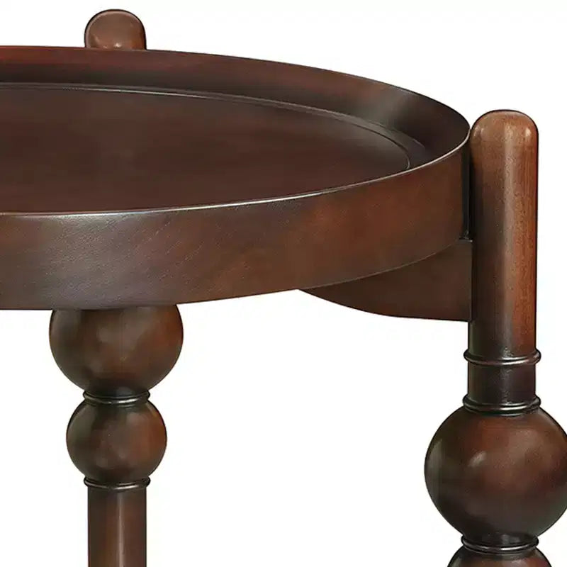 Tavolino Rotondo Classico in Legno Massello con Ripiano Inferiore