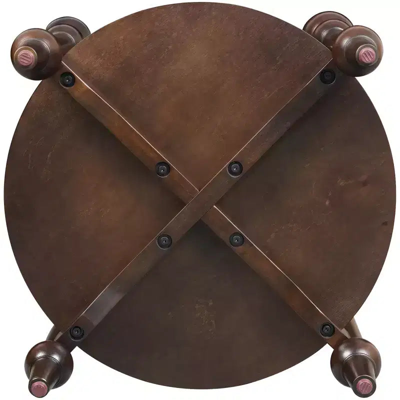 Tavolino Rotondo Classico in Legno Massello con Ripiano Inferiore
