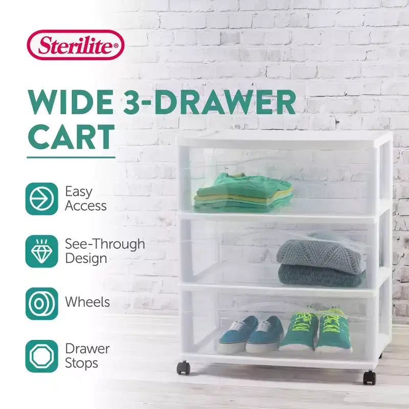 Carrello contenitore ampio a 3 cassetti, organizer mobile in plastica, struttura bianca