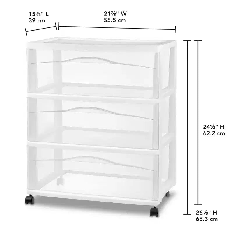 Carrello contenitore ampio a 3 cassetti, organizer mobile in plastica, struttura bianca
