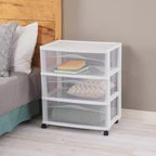 Carrello contenitore ampio a 3 cassetti, organizer mobile in plastica, struttura bianca