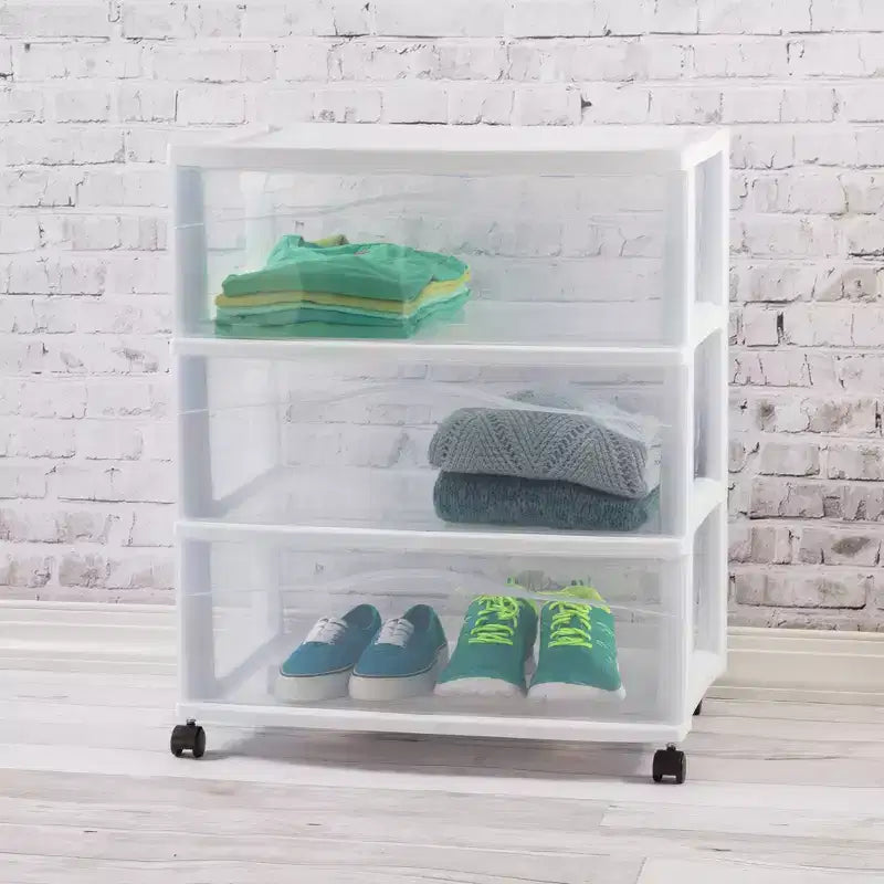 Carrello contenitore ampio a 3 cassetti, organizer mobile in plastica, struttura bianca