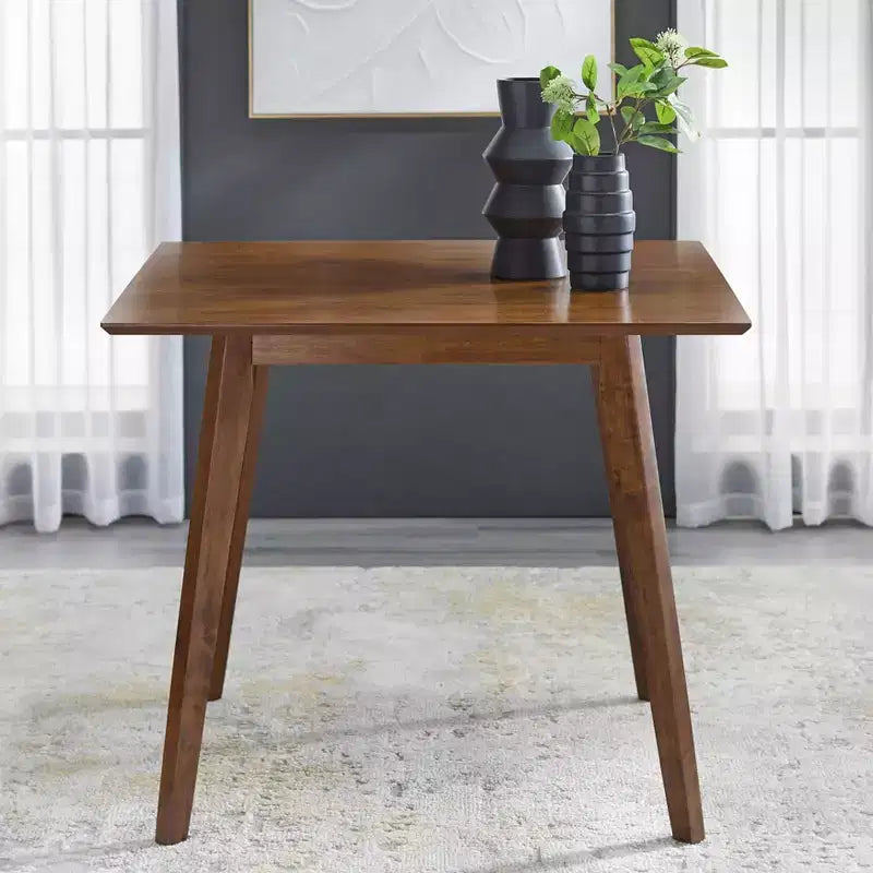 Tavolo da Pranzo Quadrato Mid-Century Modern Noce: Stile Mid-Century Modern, Gambe in Legno di Gomma, Piano in MDF