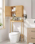 SONGMICS Over The Toilet Storage Cabinet, Cabinet with Adjustable Inside Shelf and Bottom Stabilizer Bar, Toilet Rack, Natural Beige