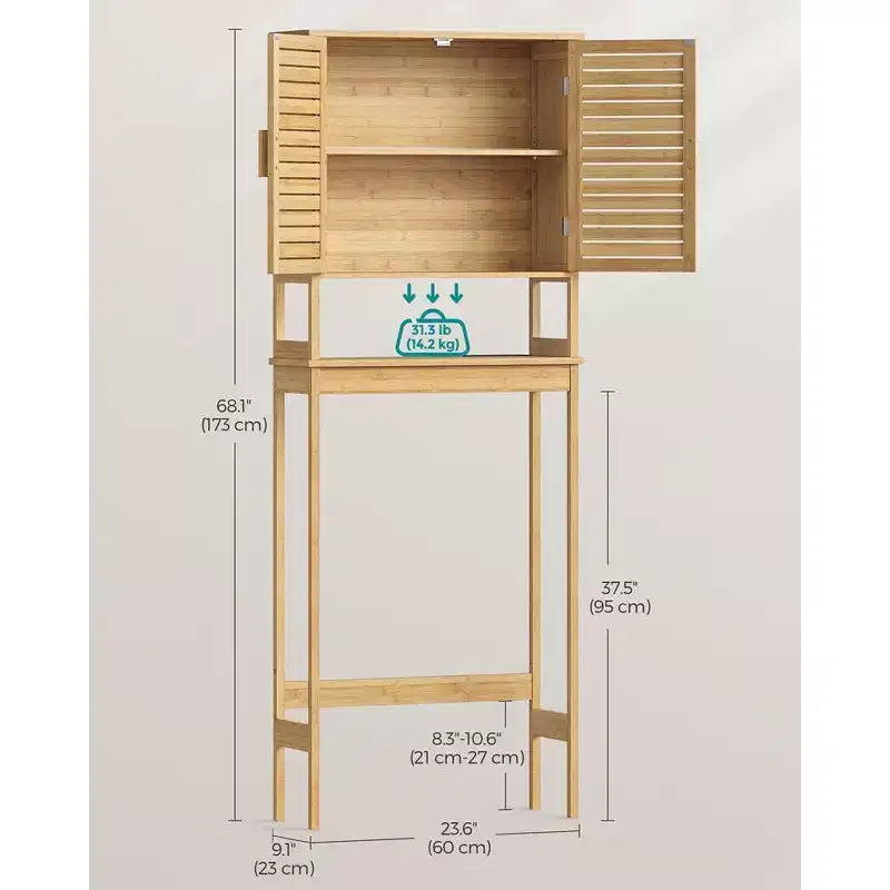 Armadietto salvaspazio sopra il WC, mobiletto con ripiano interno regolabile e barra stabilizzatrice inferiore, scaffale per WC, beige naturale